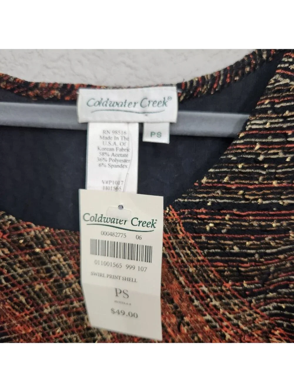 Coldwater Creek Swirl Print Shell PS Acetate/Polyester Blend Sleeveless Top